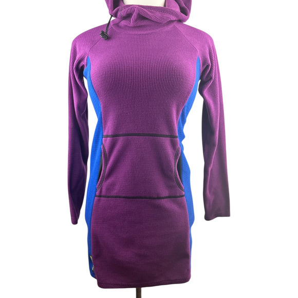 Melanzana Hooded Micro Grid Fleece Dress Hoody Purple & Blue Women’s Size Small - Picture 6 of 16